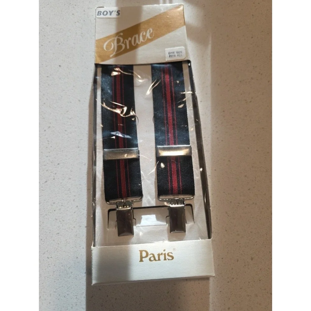 VTG Brace Paris Boys OS Navy Red Suspenders NWT Deadstock